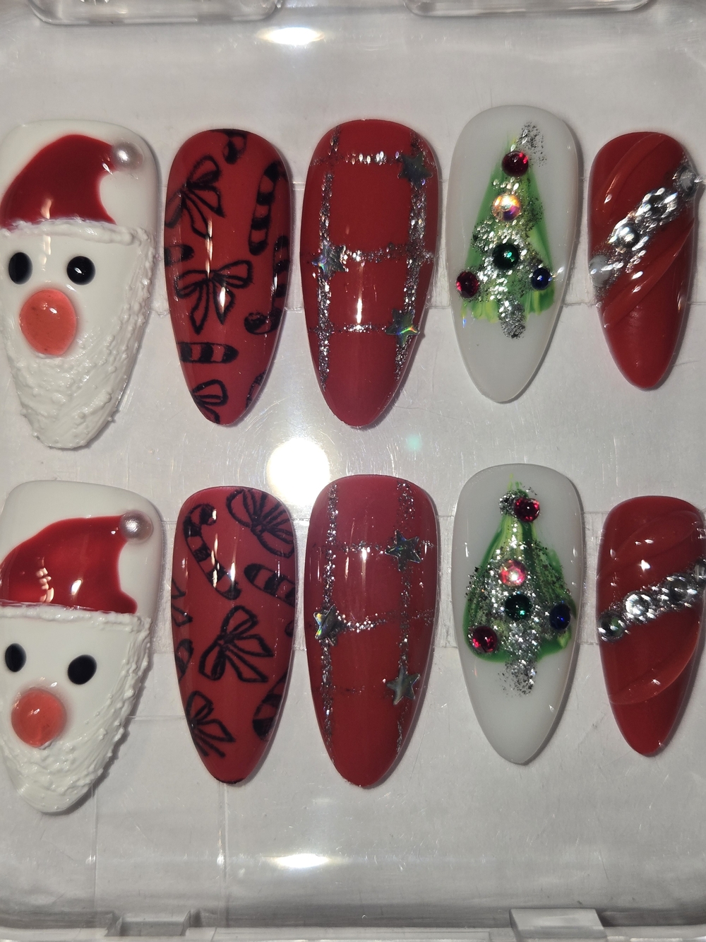Hand Crafted Red & White Holiday Press-On Nail Set